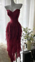 Wine Red Corset Ruffle Prom Dress with Beaded Lace Appliques, Sweetheart Neckline Wine Red Prom Dress