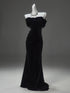 Black Velvet Mermaid Off Shoulder Long Evening Dress, Black Velvet Prom Dress Party Dress