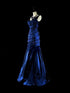 Blue V-Neckline Mermaid Taffeta Long Evening Dress, Blue Charming Floor Length Prom Dress
