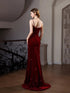 Wine Red Velvet Straps Mermaid Long Evening Dress, Wine Red Velvet Prom Dress