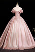 Pink Beaded Off Shoulder A-line Satin Prom Dress, Pink Satin Evening Dress Party Dress