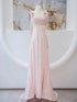 Pink Sequins A-line Straps Long Party Dress, Pink Floor Length Prom Dress Evening Dress