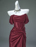 Wine Red Satin Off Shoulder Mermaid Lace-up Party Dress, Wine Red Long Prom Dress