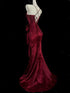 Wine Red Mermaid Straps Long Party Dress, Wine Red Satin Prom Dress Evening Dress