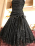 Gothic Black Lace Strapless Party Dress Ruched, A-Line Homecoming Dress with Satin Bow Belt