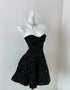 Black Sequins Short Homecoming Dress, Black Strapless Sequin A Line Party Dress Cocktail Dress