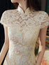 Light Champagne Lace High Neckline Wedding Party Dress, Champagne Lace Homecoming Dress