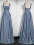 A-line Straps Floor Length Simple Prom Dress, Straps Wedding Party Dress Evening Dress