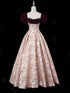 A-line Pink Floral Beaded Short Sleeves Prom Dress, Pink Floor Length Evening Dress