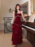 Wine Red Beaded Velvet Layers Straps Long Formal Dress, Wine Red Velvet Long Prom Dress