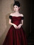 A-line Off Shoulder Black and Red Tulle Floor Length Prom Dress, Black and Red Tulle Party Dress