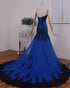 Royal Blue Mermaid Strapless with Black Lace Prom Dress, Black and Blue Gothic Formal Dress