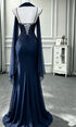 Navy Blue Spaghetti Strap Sweetheart Neckline Prom Dress, Ruched Bodice Chiffon Party Dress