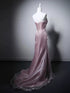 Pink Strapless Beaded Sweetheart Long Formal Dress, Pink Floor Length Lace-up Prom Dress