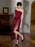 Wine Red Tulle and Lace One Shoulder Party Dress, A-line Wine Red Wedding Party Dress