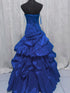 Blue Strapless Taffeta Long Prom Dress, Blue A-line Floor Length Party Dress