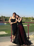 Black and Tulle V-neckline Beaded Lace Long Party Dress, A-line Prom Dress Evening Dresses