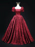 Wine Red Floral Satin Floral Prom Dress Evening Dress, Short Sleeves Long Formal Dress