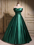 Green Satin Off Shoulder Long Party Dress Prom Dress, Green Satin Evening Dress
