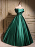 Green Satin Off Shoulder Long Party Dress Prom Dress, Green Satin Evening Dress