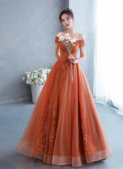 Off Shoulder Tulle with Lace Sweetheart Long Formal Dress, Sweet 16 Dresses