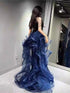 Sparkly Sequins Blue Off Shoulder Prom Dress with Ruffled Tulle, A-line Long Blue Party Dress