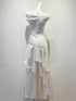 White Satin Layers Long Graduation Dress, White Floor Length Wedding Party Dress