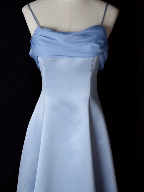 Elegant Light Blue A-Line Evening Gown, Light Blue Satin with Chiffon Long Prom Dress
