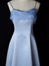 Elegant Light Blue A-Line Evening Gown, Light Blue Satin with Chiffon Long Prom Dress