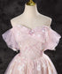 A-line Pink Lace and Tulle Sweetheart Party Dress, Pink Tulle Prom Dress