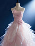 Elegant Light Pink Strapless Prom Dress, Pink Floor Length Tiered Ruffle Party Dress Sweet 16 Dress