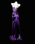 Dark Purple Corset Straps Prom Dress, Ruched Satin Evening Gown with Slit