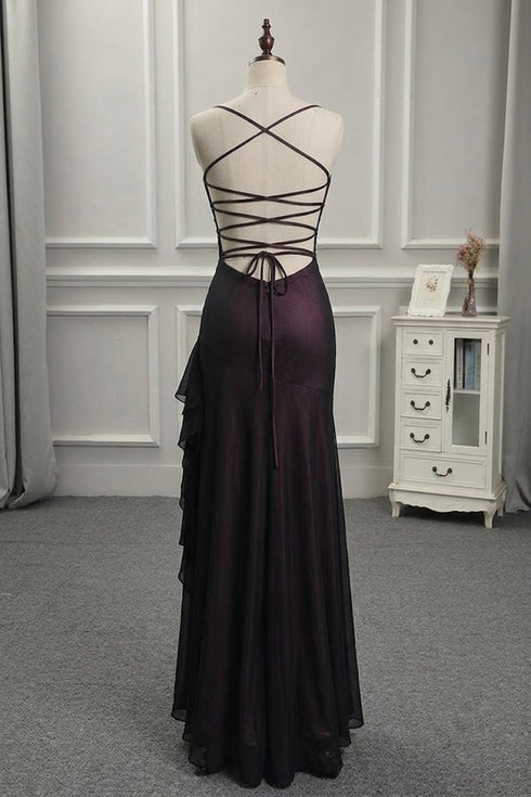 Elegant Black Purple Soft Prom Gowns, Long Maxi Party Dress Cross Back Long Party Dress
