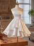 White Satin High Low Scoop Graduation Dress, White Satin Party Dress Formal Dress