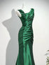 Green Satin Mermaid Simple Evening Gown Formal Dress, Green Satin Long Prom Dress