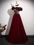 Wine Red Velvet Off Shoulder Long Prom Dress, A-line Beaded Sweetheart Evening Dress Party Dress