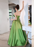 Green Satin A-line Long Formal Dress, Green Simple Pretty Floor Length Prom Dress