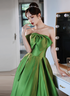 Green Satin A-line Long Formal Dress, Green Simple Pretty Floor Length Prom Dress