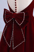 A-line Wine Red Velvet Tea Length Party Dress, Wine Red Velvet Prom Dress