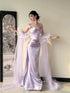 Light Purple Satin Sweetheart Chic Long Evening Dress, Light Purple Long Prom Dress