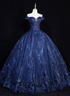 Navy Blue Ball Gown Long Formal Dress, Off Shoulder Navy Blue Party Dress