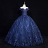 Navy Blue Ball Gown Long Formal Dress, Off Shoulder Navy Blue Party Dress