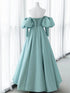 A-line Sweetheart Blue Puffy Sleeves Long Formal Dress, Blue Long Party Dress Prom Dress