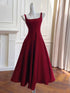 Wine Red Tea Length Straps Formal Dress, Wine Red Scoop Homecoming Dress