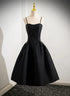 Black Satin Straps Simple Knee Length Party Dress, Black Homecoming Dress