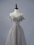 A-line Grey Tulle Sweetheart Long Prom Dress with Lace Applique, Grey Long Evening Dress Party Dress