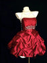 Strapless Wine Red Satin Cocktail Dress with Beadings, Sexy Mini Wine Red Homecoming Dress