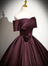Maroon Off Shoulder Satin Long Party Dress, Satin Evening Dress Formal Dress