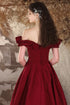 Wine Red Taffeta Satin Long Evening Dress, Wine Red Off Shoulder Prom Dress