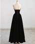 Black A-line Velvet Straps Floor Length Party Dress, Black Velvet Prom Dress Evening Dress